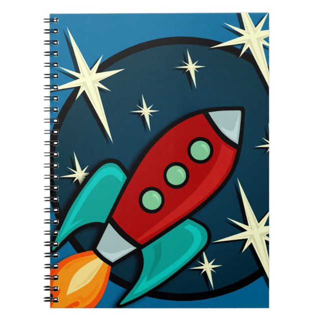 RETRO ROCKET SHIP ILLUSTRATION SPIRAL NOTEBOOK (Front)