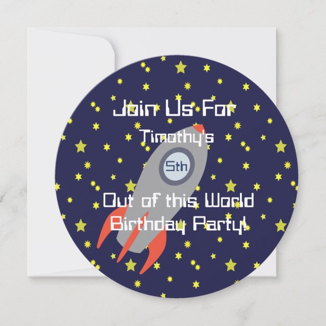 Retro Rocket Ship in Space Party Invitation (Front)