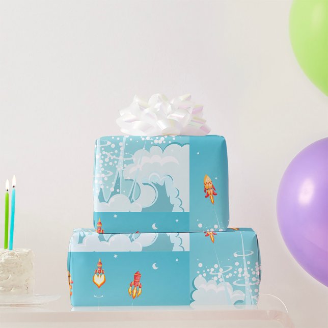 Retro Rocket Ship Launch Futuristic Space Art  Wrapping Paper (Creator Uploaded)