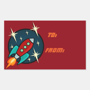 RETRO ROCKET SHIP RECTANGLE GIFT STICKERS