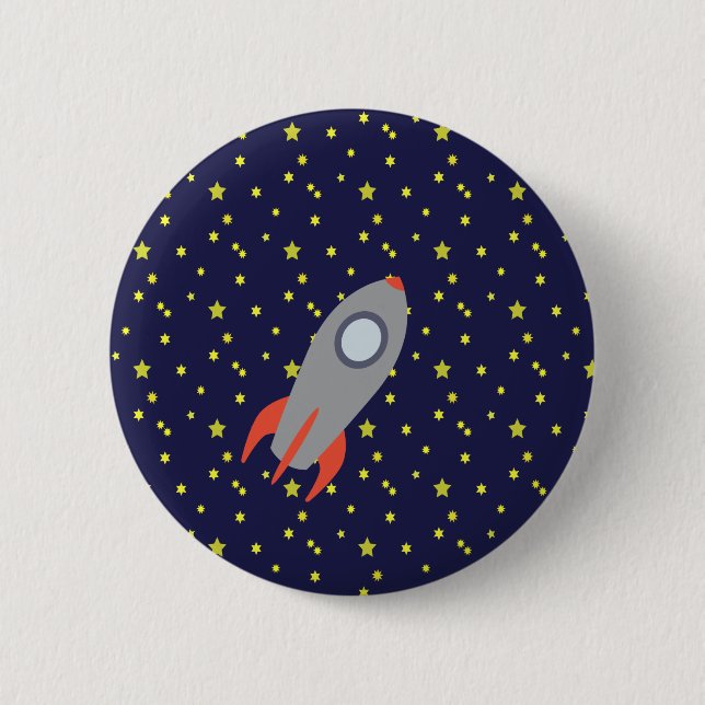 Retro Rocket Ship with Star Pattern Background 6 Cm Round Badge (Front)