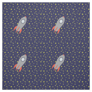 Retro Rocket Ship with Star Pattern Background Fabric