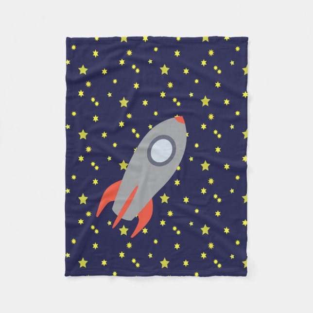 Retro Rocket Ship with Star Pattern Background Fleece Blanket (Front)