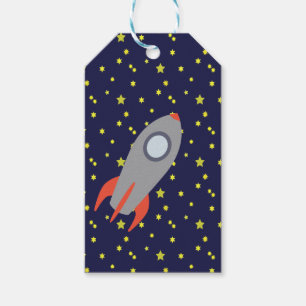 Retro Rocket Ship with Star Pattern Background Gift Tags