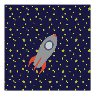 Retro Rocket Ship with Star Pattern Background Poster
