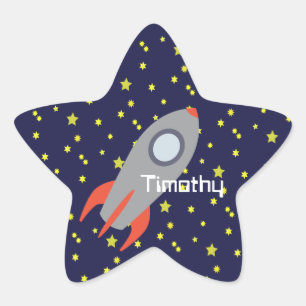 Retro Rocket Ship with Star Pattern Background Sticker