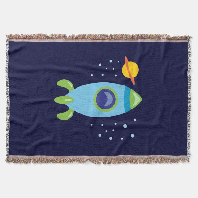 Retro Rocket Throw Blanket (Front)