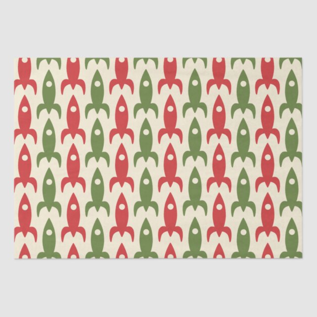 Retro Rockets Atomic Age Retro Christmas Pattern Tissue Paper (Front)