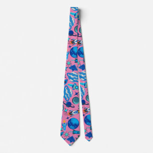 Retro Rockets in Space. Pink BG Tie