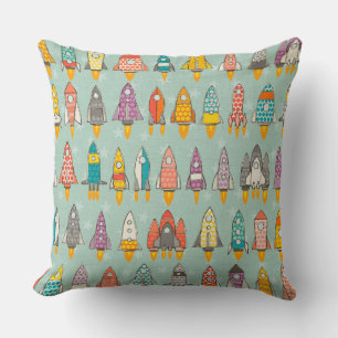retro rockets mint cushion