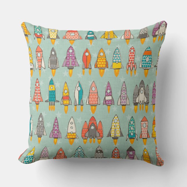 retro rockets mint cushion (Front)