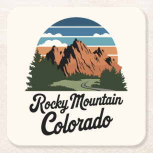 Retro Rocky Mountain National Park Square Paper Coaster