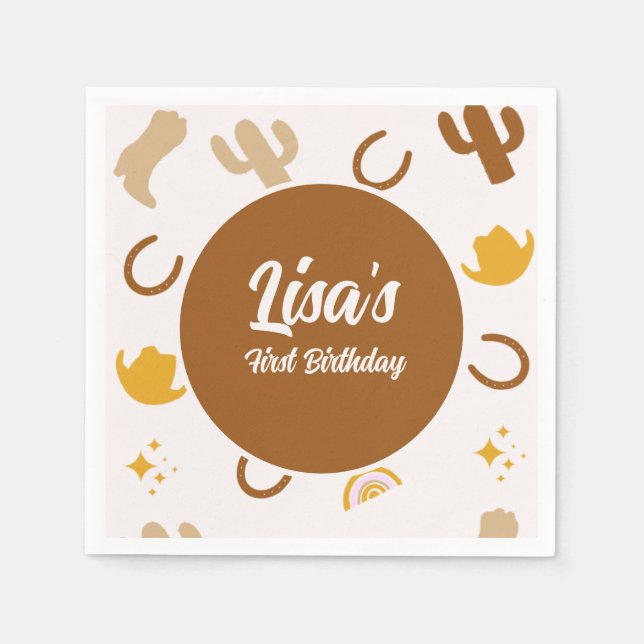 Retro Rodeo Cowgirl Cowboy Boho Birthday Napkin (Front)