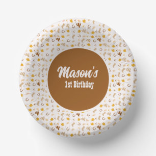 Retro Rodeo Cowgirl Cowboy Boho Birthday Paper Plate