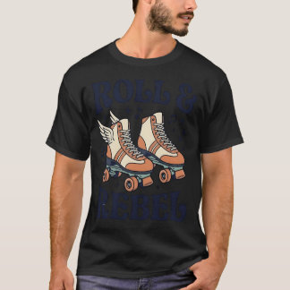 Retro Roll & Rebel Winged Roller Skates Design T-Shirt