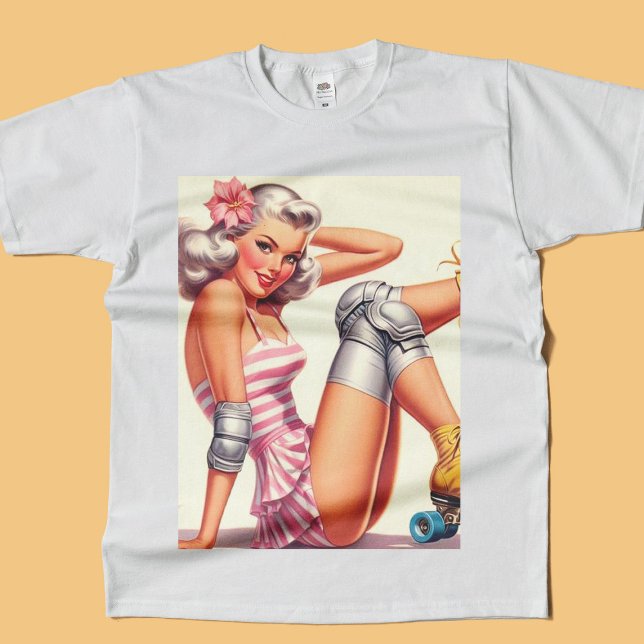 Retro Roller Girl Pin Up T-Shirt (Creator Uploaded)