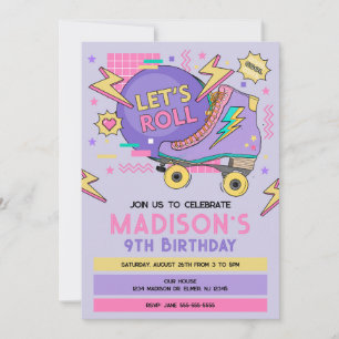 Retro Roller Skate 80s 90s Theme Birthday Invitation