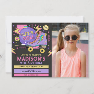 Retro Roller Skate 80s 90s Theme Birthday Photo Invitation