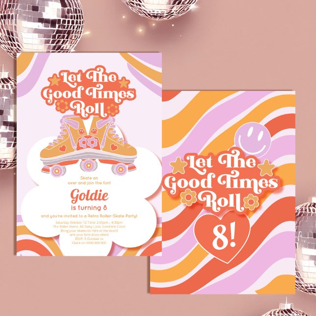 Retro Roller Skate Birthday Girl let it roll Invitation (Creator Uploaded)