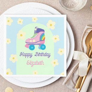 Retro Roller Skate Happy Birthday Daisy Napkin
