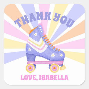 Retro Roller Skate Thank You Square Sticker