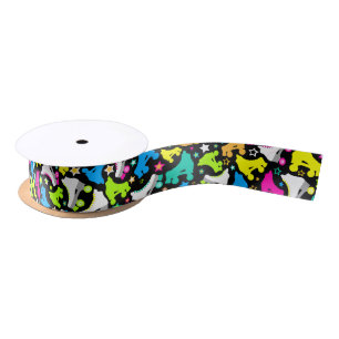 Retro Roller Skates Neon Brights on Black Ribbon Satin Ribbon