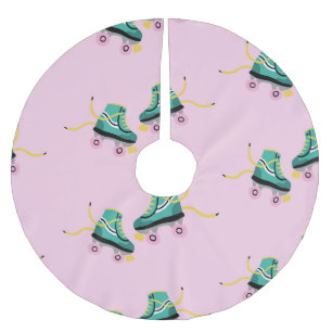 Retro roller skates: pink pattern. brushed polyester tree skirt