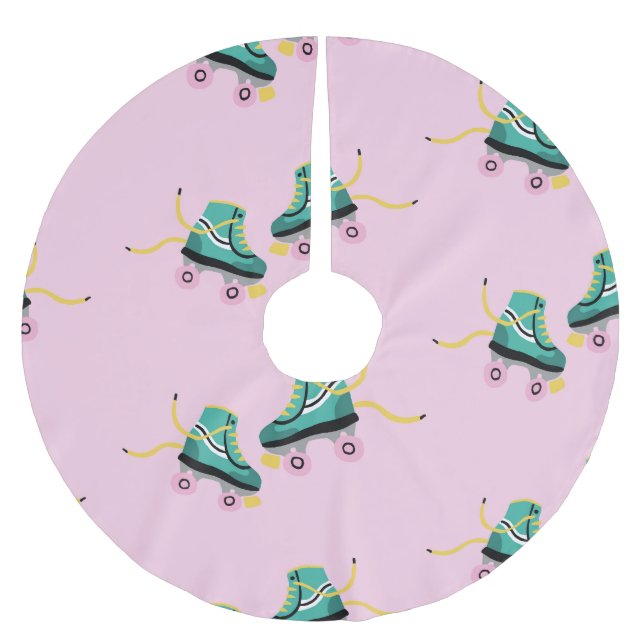 Retro roller skates: pink pattern. brushed polyester tree skirt (Front)