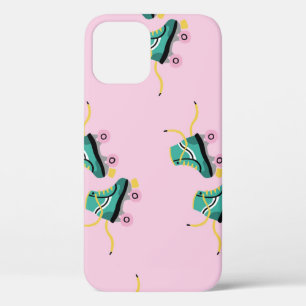 Retro roller skates: pink pattern. iPhone 12 case