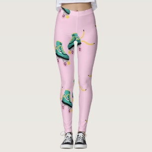 Retro roller skates: pink pattern. leggings