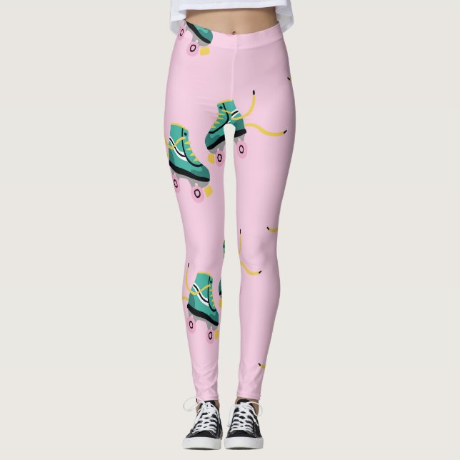 Retro roller skates: pink pattern. leggings (Front)