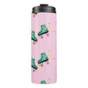 Retro roller skates: pink pattern. thermal tumbler