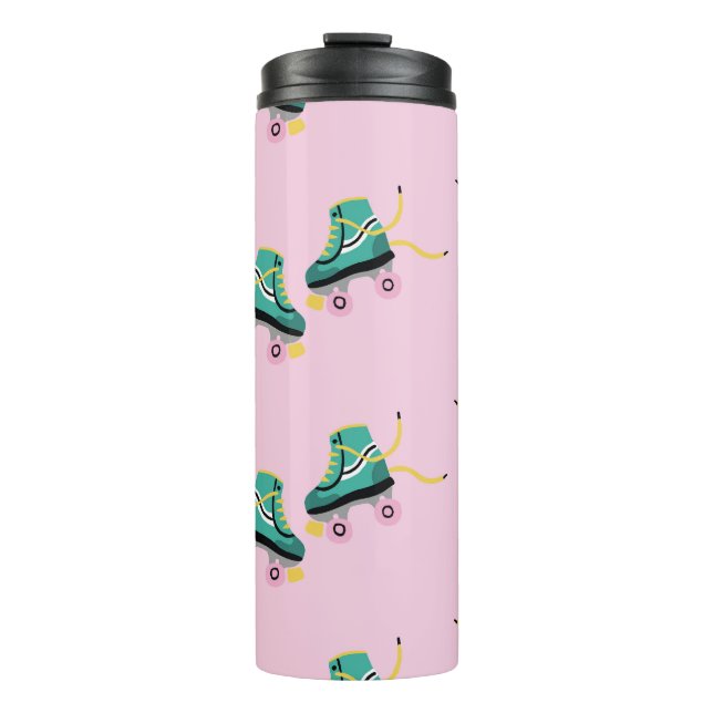 Retro roller skates: pink pattern. thermal tumbler (Front)