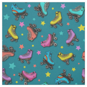 Retro Roller Skates & Stars Fabric