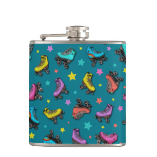 Retro Roller Skates & Stars Hip Flask