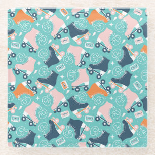 Retro Roller Skates: Vintage Cassette Glass Coaster