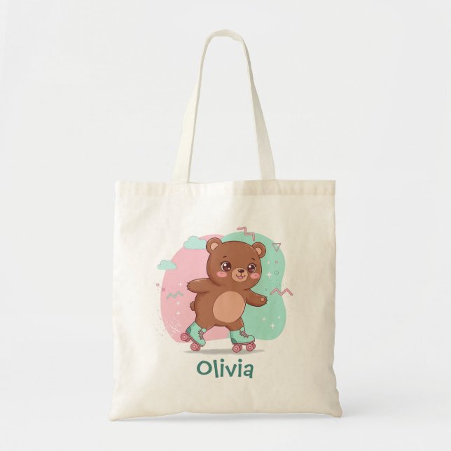 Retro Roller Skating Baby Bear Tote Bag (Front)