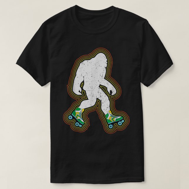 Retro Roller Skating Bigfoot Design T-Shirt (Design Front)