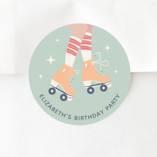 Retro Roller Skating Birthday Party Classic Round Sticker