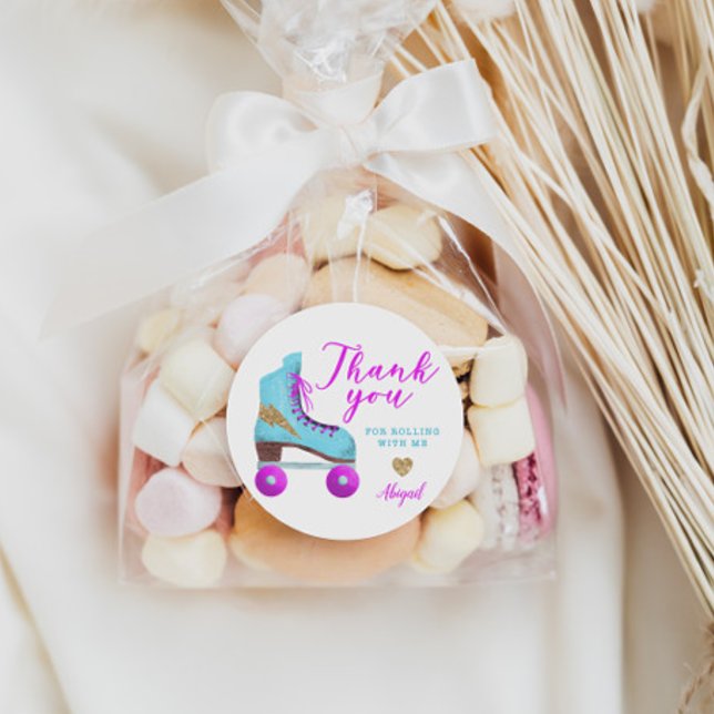 Retro Roller Skating Birthday Party Favour Classic Round Sticker (Creator Uploaded)