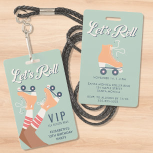 Retro Roller Skating Birthday Party Invitation ID Badge