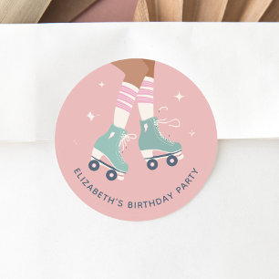 Retro Roller Skating Birthday Party Pink Classic Round Sticker