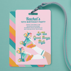 Retro Roller Skating Birthday Party Pink  ID Badge