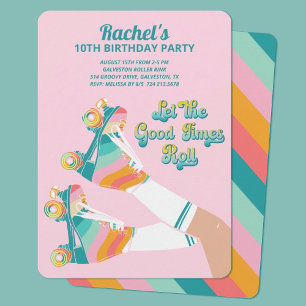 Retro Roller Skating Birthday Party Pink  Invitation