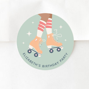 Retro Roller Skating Birthday Party Sage Green Classic Round Sticker