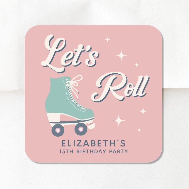 Retro Roller Skating Birthday Party Square Sticker (Creator Uploaded)