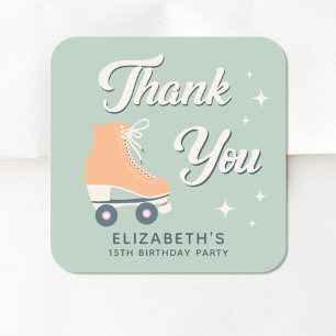 Retro Roller Skating Birthday Party Thank You Square Sticker