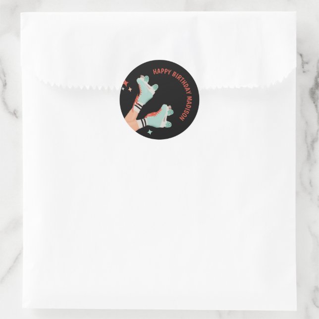 Retro Roller Skating Birthday Sticker (Bag)