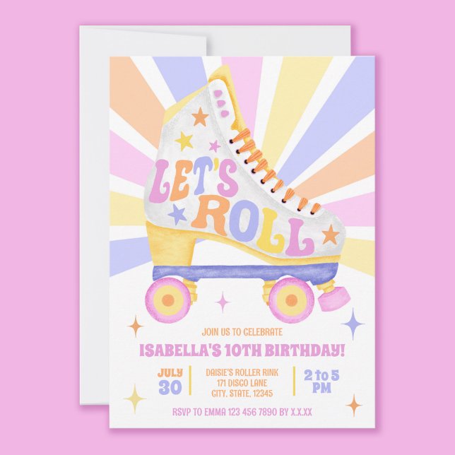 Retro Roller Skating Party Invitation (Let's Roll on into the party with these bright and fun roller skate  invitations.)