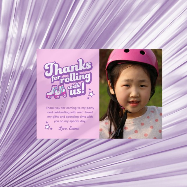 Retro Roller Skating Party Photo Thank You Note (Creator Uploaded)